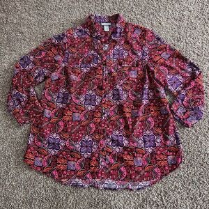 Catherines Red and Purple long Sleeve Notched Collar Blouse